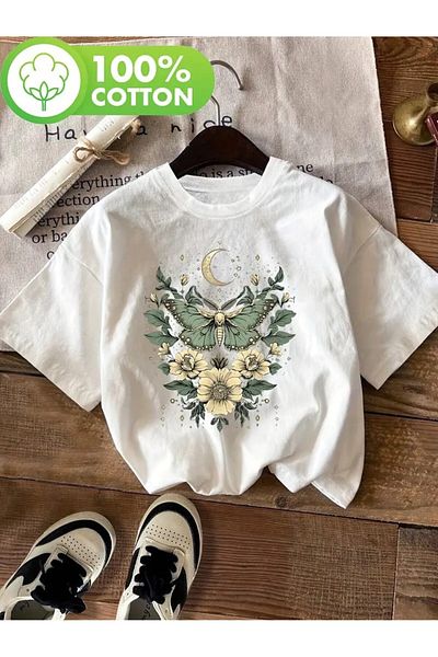 vikitekno Oversize Butterfly Printed Design Women's T-Shirt
