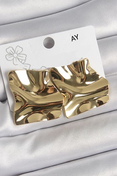 BUTİK AYVİTRİN 316 Steel Gold Color Wavy Plate Square Model Women's Earrings