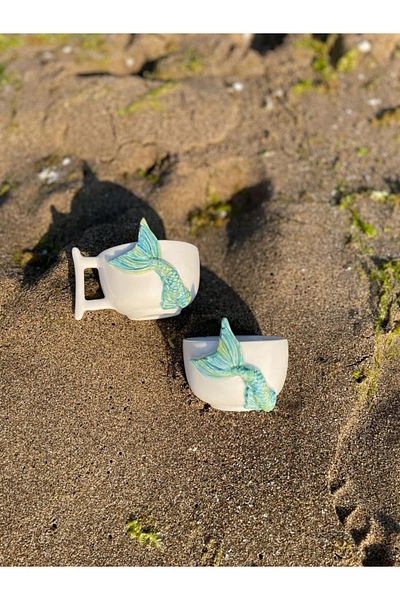 MeGgDecor Handmade Mermaid Ceramic Mug and Bowl Set – 300ml Set of 2 Embossed Design