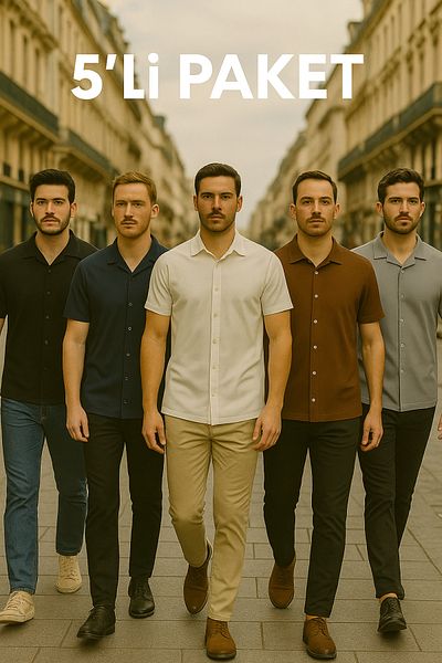 DAMGA JEANS Ανδρικό καλοκαιρινό κοντομάνικο πουκάμισο 5 Pack
