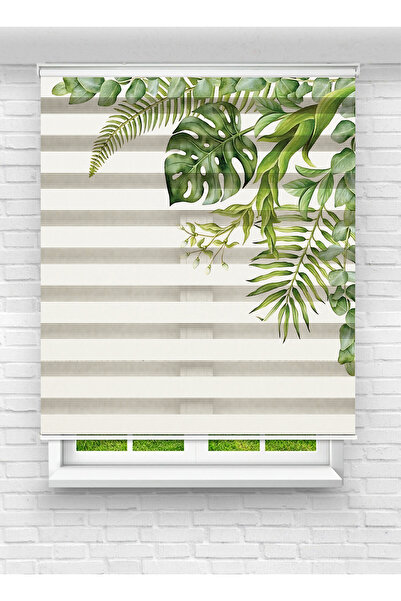 Ay Işığım Tropikal Yaprak Desenli Zebra Stor Perde - Mutfak ve Salon İçin Mod...