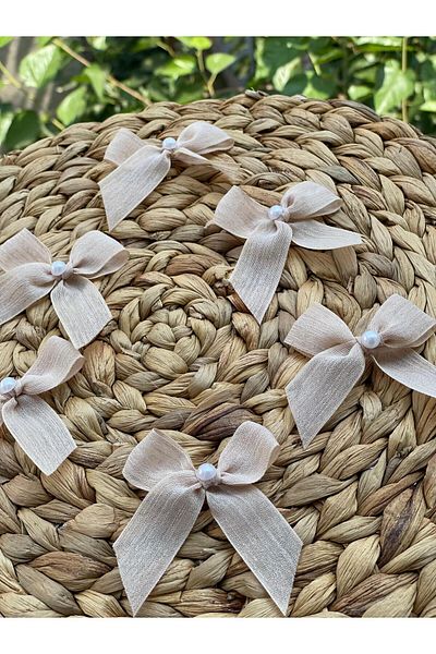 HİMENİSA Pearl Linen Ribbon Bow Ready 25 Pieces