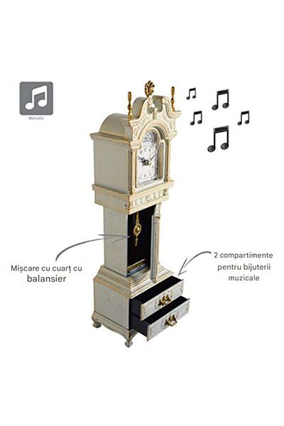 BLA BLA FOAM Decorative Pendulum Table Clock with Music Box, Baroque Style, Vintage Design - Pink and Gold, 38 cm