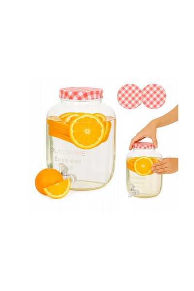 Excellent Houseware Lemonade dispenser jar, red, glass, 4 liters