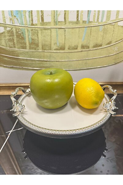 Efegil Frame Silver Handle Porcelain 19 cm Presentation Bowl 21*24*8