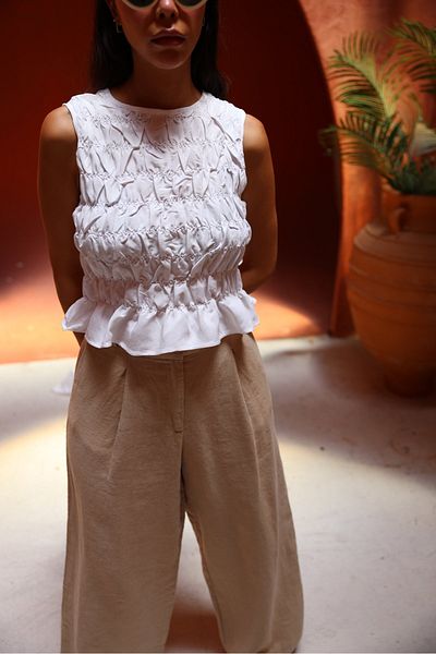 Özge Özgenç Sleeveless Stitched and Crocheted Blouse