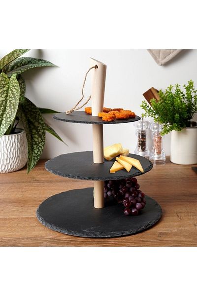 Excellent Houseware EH Excellent Houseware cake stand, 3 tier, slate, wood