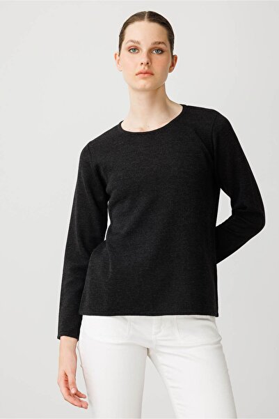 Desen Triko Women's Crew Neck Long Sleeve Basic Wool Blouse K.Smoked