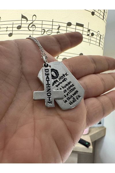 Herşey Nota Death Note Book Design Imprint Necklace – Unisex Metal Accessory with 60 cm Chain