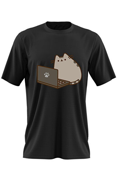 OEM Мъжка тениска Pusheen Cat Laptop Meow Cat Pussy Cute