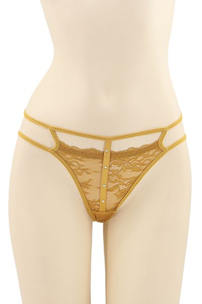 OEM Sexy thong panties with contrasting lace inserts and decorative rhinestone details, DZK-2162