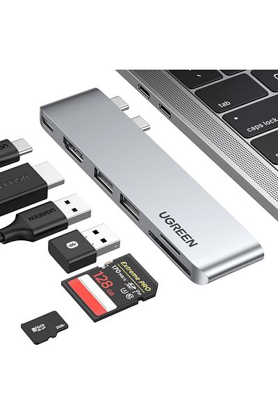 Ugreen Rozdzielacz portów HUB MacBook Air Pro 2x USB-C HDMI 2x USB 3.0 SD TF PD szary