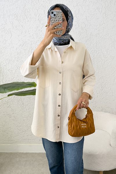 Salih Çelebi Cămașă cu buzunar cu mânecă kimono 2344 - CULOARE PIATRĂ