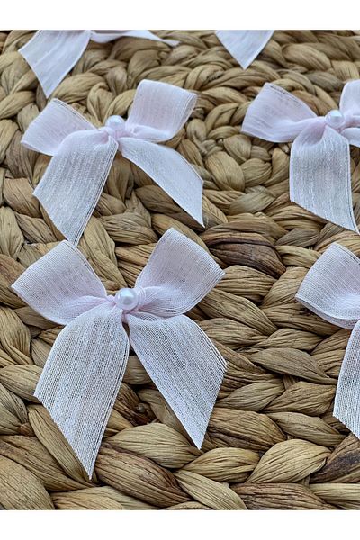 HİMENİSA Pearl Linen Ribbon Bow Ready 25 Pieces