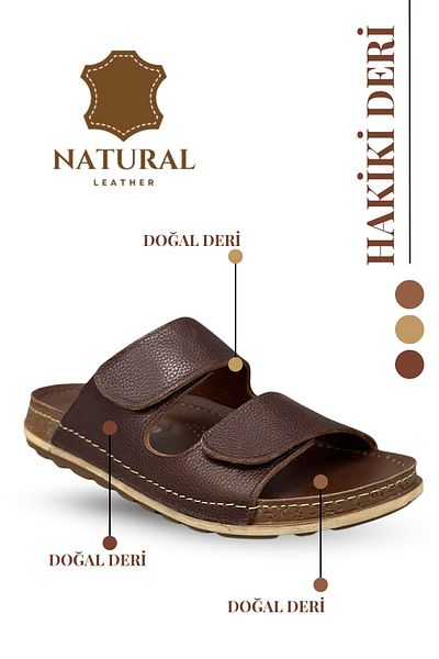 Moda Anna Genuine Leather Men's Slippers Natural Leather Slippers C Brown