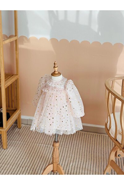 NUNU BABY Princess Yıldızlı Elbise - Pudra