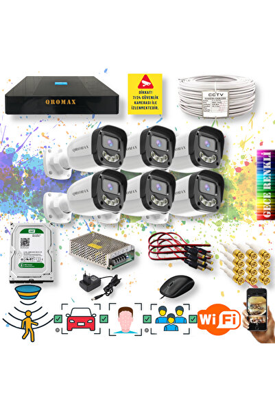 qromax 6 Kameralı Set - Yapay Zekalı Gece Renkli 5MP SONY Lensli Güvenlik Kamerası Seti 2304W-9008