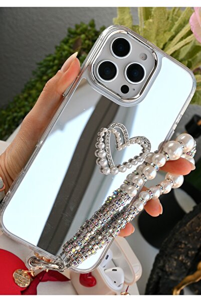 Go Aksesuar iPhone 14 Promax and 15 Promax Compatible Mirrored Charmed Heart Design Edges Silicone Case