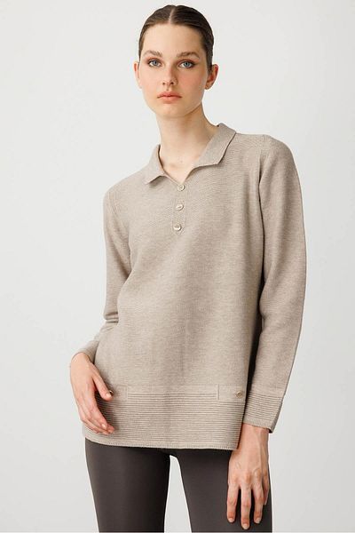 Desen Triko Women's Polo Neck Blouse Mink