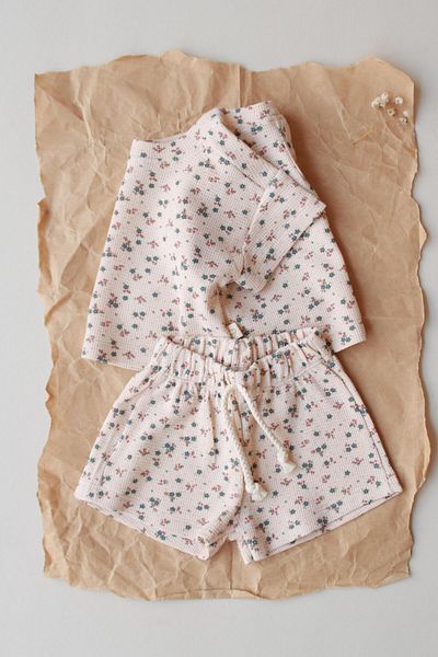 Oh La La Koala For Little Ones Colorful Floral Printed Waffle Shorts Set