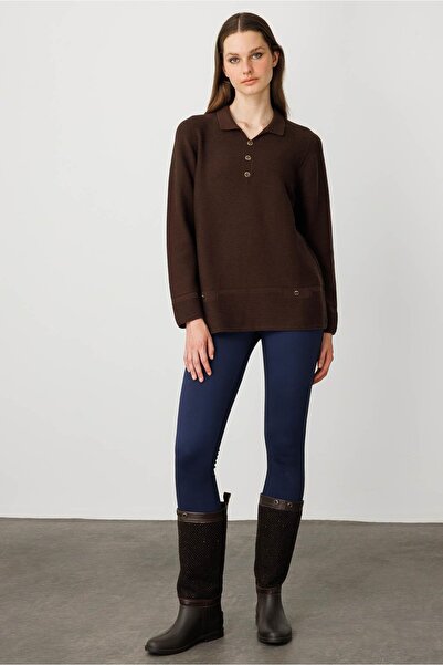 Desen Triko Γυναικεία μπλούζα με γιακά πόλο καφέ