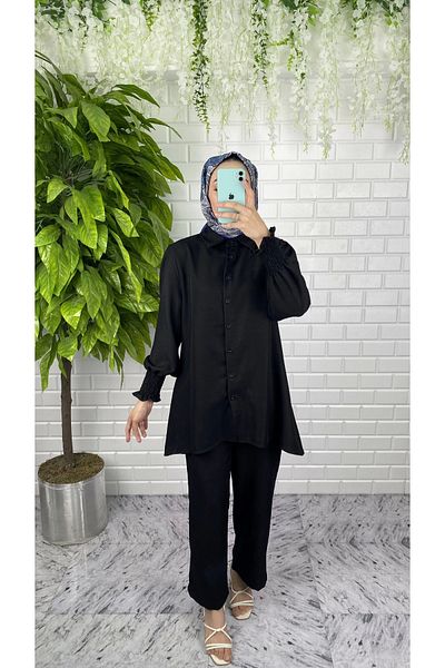 modessia Women's Black Sofya Linen Double Set Sof1600