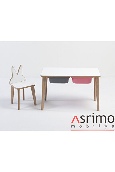Asrimo mobilya Ahşap Çocuk Aktivite Masa Sandalye Takımı - Tavşan Figürlü, Ya...