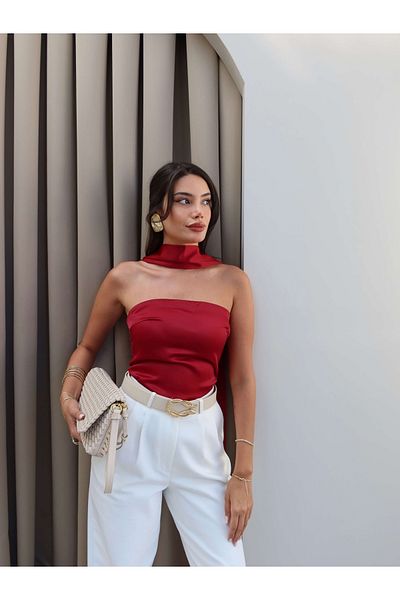 ESRAHELVACI Satin Blouse with Halter Neck Scarf