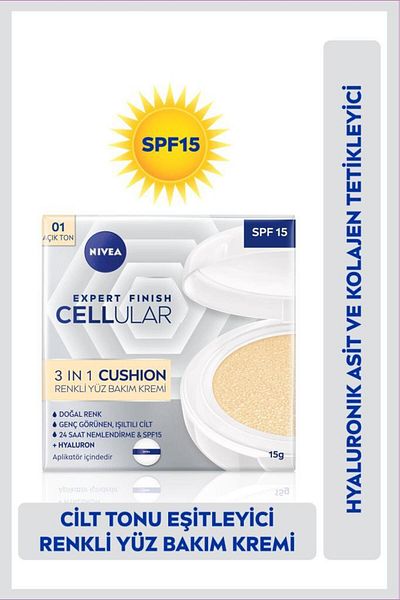 NIVEA Cellular Expert Finish Cushion Colored Face Care Cream 15ml, Spf15, Light Tone, Moisturizing, Hyaluron