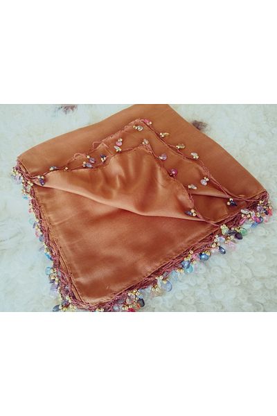 hoaryage Handmade Crystal Drop Stone Beaded Writing, Cheesecloth Yemeni, Scarf, 4 Edges Embroidered