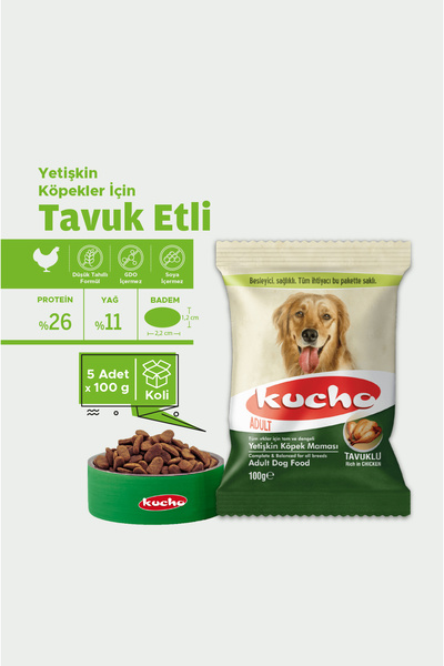 Kucho Adult Dog Tavuklu Yetişkin Köpek Maması, 100 Gr x 5 Adet, Tüm Irklar İç...