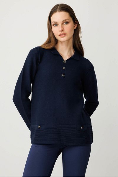 Desen Triko Women's Polo Neck Blouse K.Navy Blue