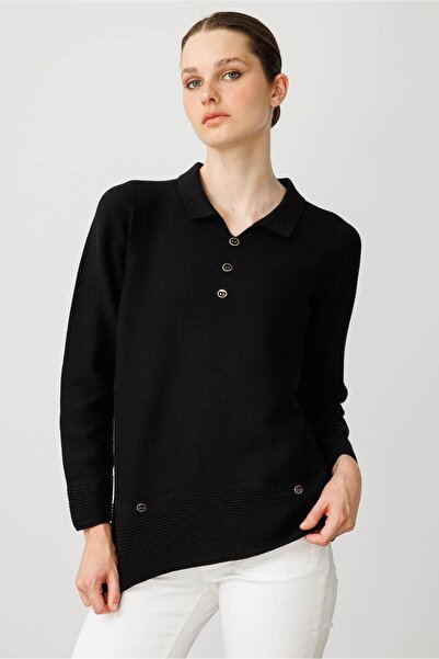 Desen Triko Γυναικεία μπλούζα με γιακά πόλο μαύρη