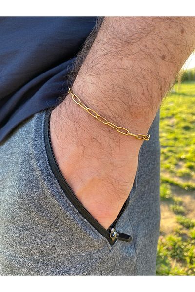 kurukafagift Paperclip Steel Men's Bracelet Gold Color