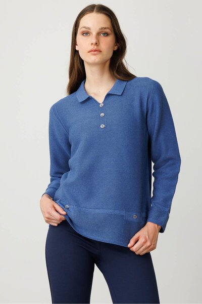 Desen Triko Γυναικεία μπλούζα με γιακά πόλο Indigo