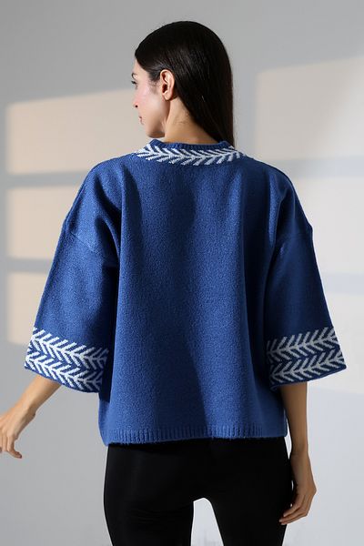 ALCHON Gât rotund, cu mâneci jumate 3/4, cu model, panou jacquard, lejer, confortabil, de bază, elegant, elegant, tricotaj, pulover