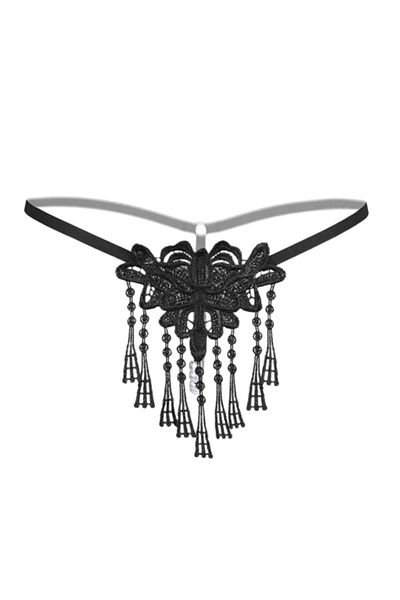 OEM Sexy thong panties for women, cut out, with embroidered lace, accessorized with pearls, LH2185