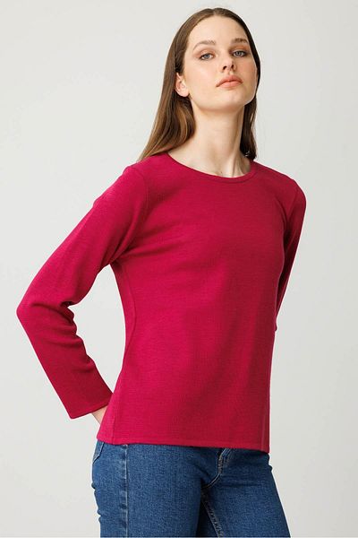 Desen Triko Women's Crew Neck Long Sleeve Basic Wool Blouse Sefrem