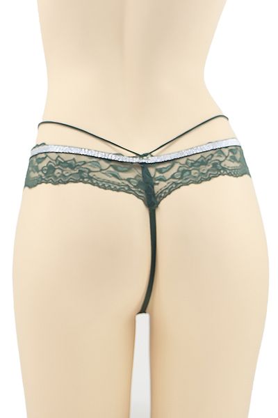 OEM Sexy thong panties for women with contrasting lace and shiny band, DZK-2173