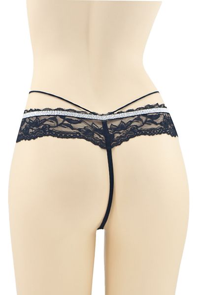 OEM Sexy thong panties for women with contrasting lace and shiny band, DZK-2173