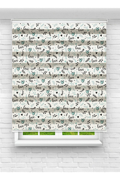 Ay Işığım Kalp ve Love Yazılı Desenli Zebra Stor Perde - Romantik Desen Oturm...