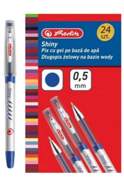 Herlitz Pix cu gel strălucitor, vârf 0,5 mm, albastru cerneală, afișaj 24 bucăți