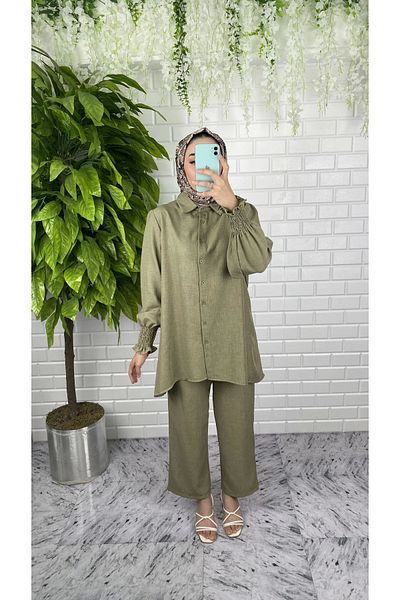 modessia Women Khaki Sofya Linen Double Set Sof1600