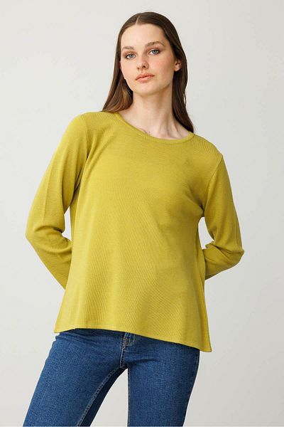 Desen Triko Women's Crew Neck Long Sleeve Basic Wool Blouse F.Green