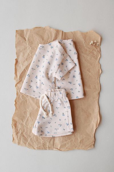 Oh La La Koala For Little Ones Blue Floral Printed Waffle Shorts Set