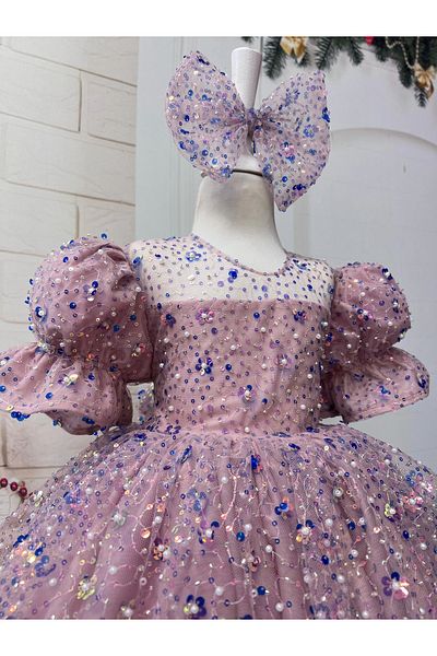 Nissa Dusty Rose Girl's Stone Evening Dress