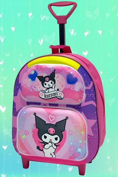 Uniquerrs 2-6 ani Grădiniță Creșă Sanrio Kuromi Model Rucsac și ghiozdan imprimat 3D cu roți