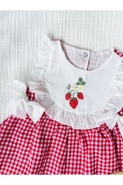 NUNU BABY Cherry Plaid Dress - Red
