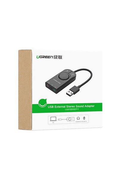 Ugreen Zewnętrzna karta dzwiękowa adapter USB - 3.5 mm mini jack z regulacją głośności 15cm czarny