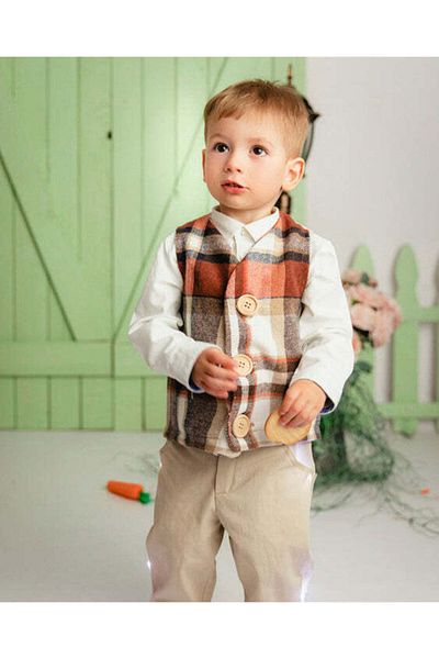 fustite cu luminite Boy's Vest, Fluffy Fabric with Checks - 5-7 years